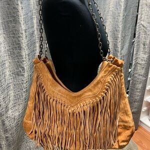 Susan Farber Tan Leather Fringe Shoulder Bag